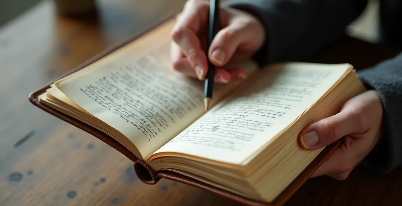 Mains tenant un carnet d'observations avec notes manuscrites